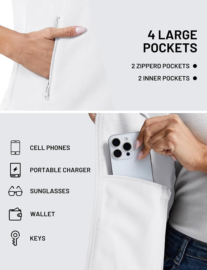 TACVASEN Women Polar Fleece Zip Up Vest with Pockets Lightweight Outerwear | Warm Thermal Sleeveless Jacket Suitable for Hiking Camping Travelling in Cool Autumn and Winter Weather