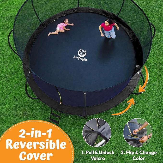 JUMPZYLLA Trampoline Outdoor 8FT 10FT 12FT 14FT 15FT 16FT with Enclosure and Ladder, ASTM Approved Recreational Trampoline for Kids and Adults, Anti-Rust Coated Frame