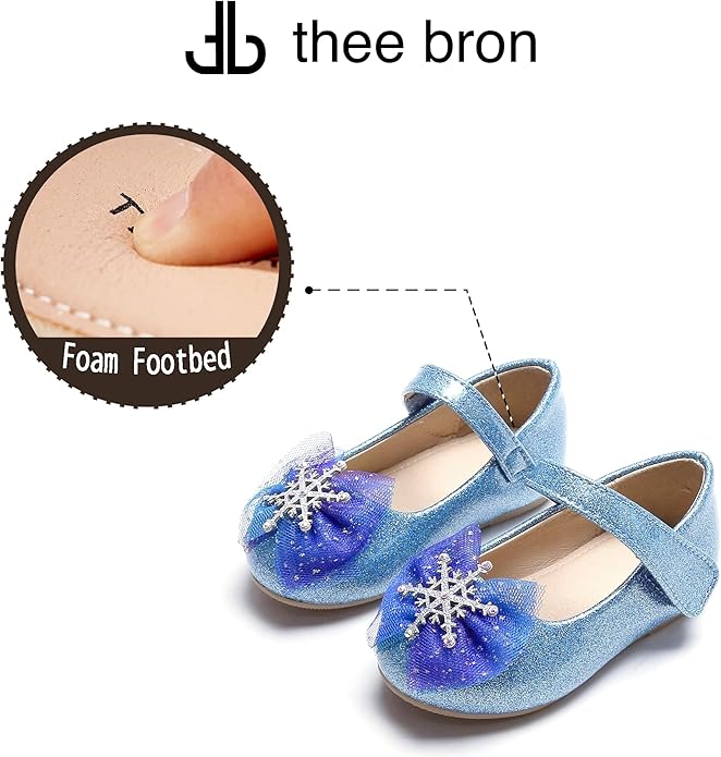 THEE BRON Mary Jane Ballet Flats - Girls' Dress Shoes with Hook & Loop Closure