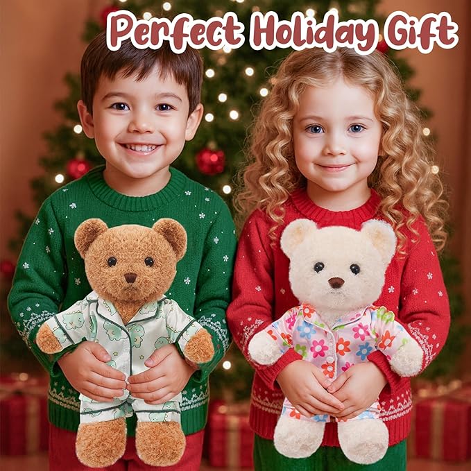 2 Sets Bear Clothes Stuffed Animal Accessories Pink and Blue Bear Clothes Double Layer Muslin Short Sleeve Top and Bottom Fits Most 14-18 Inch