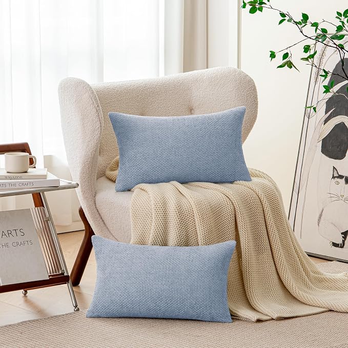 a moment Light Blue Chenille Throw Pillow Covers 12x20 Inch Pack of 2 Modern Decorative Throw Pillow Covers Farmhouse Cross Covers Home Decor for Sofa Bedroom Living Room