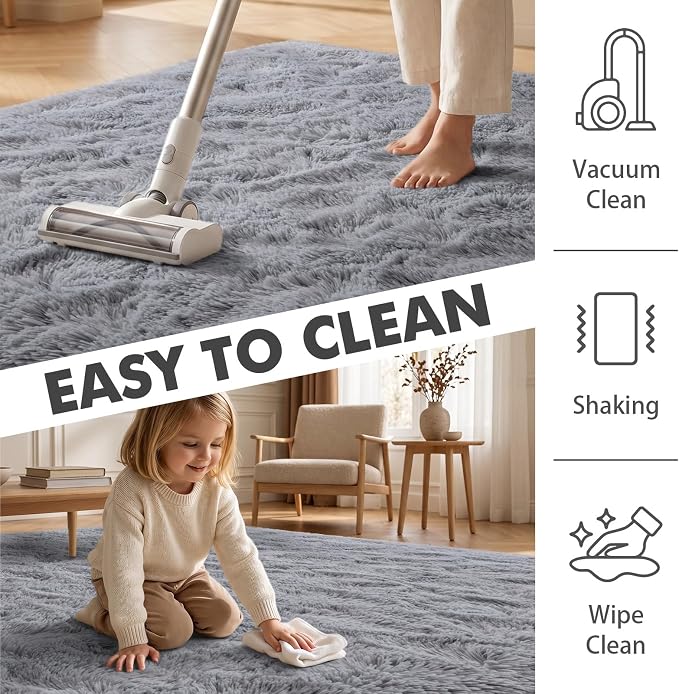 8x10 Ft Extra Large Shag Rugs for Living Room, Ultra Soft Fluffy Furry Area Rugs for Bedroom Indoor Floor, Aesthetic Carpet for Kids Home Decor (Light Grey)