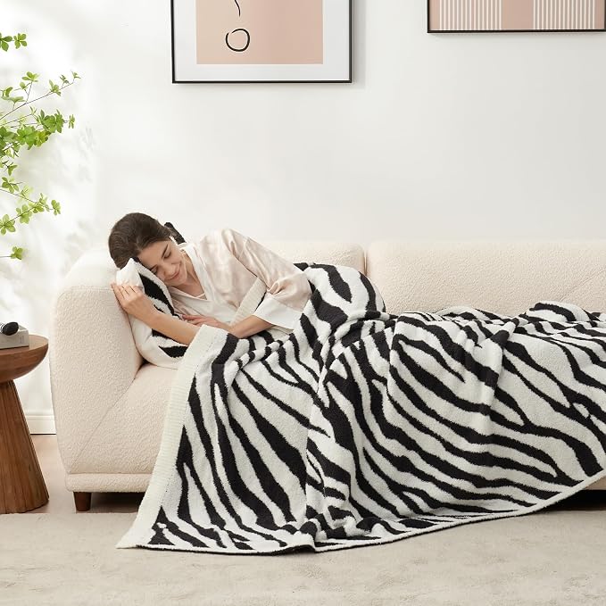 Snuggle Sac Zebra Blanket Black Zebra Print Blanket Ultra Soft Reversible Zebra Throw Blanket for Couch, Sofa & Bed, 50x60 inches