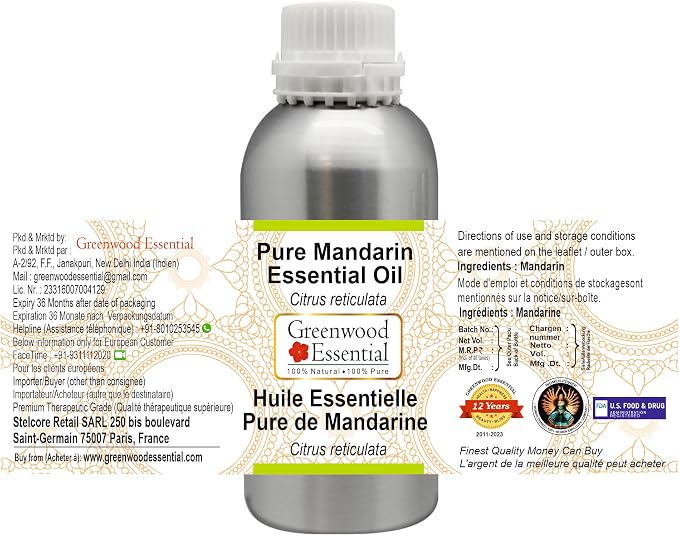 Greenwood Essential Pure Mandarin Essential Oil (Citrus reticulata) Steam Distilled 1250ml (42.2 oz)