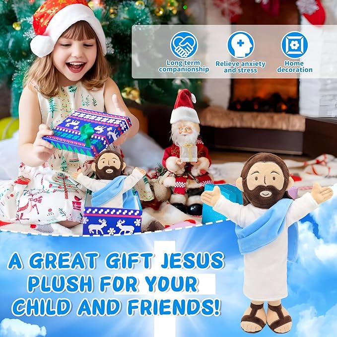 13" Jesus Plush, Jesus Stuffed Doll Plushie for Easter Christmas Church (Brown)