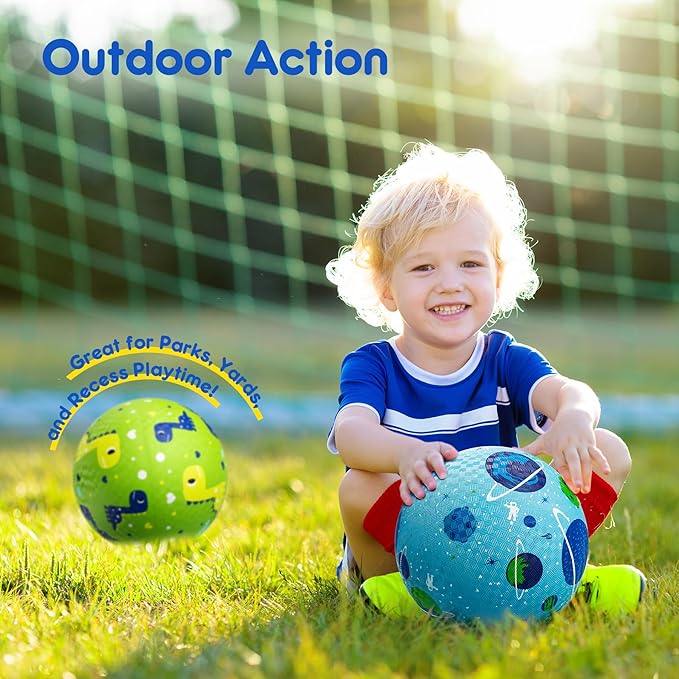 U&C Planet 2 Pack Playground Balls for Toddler Kids, 6 inch 8.5 inch Cartoon Rubber Balls with Pump, Dodgeball Kickball for Outdoor & Indoor Game, Great Gift for Boys Girls Aged 1 and Above