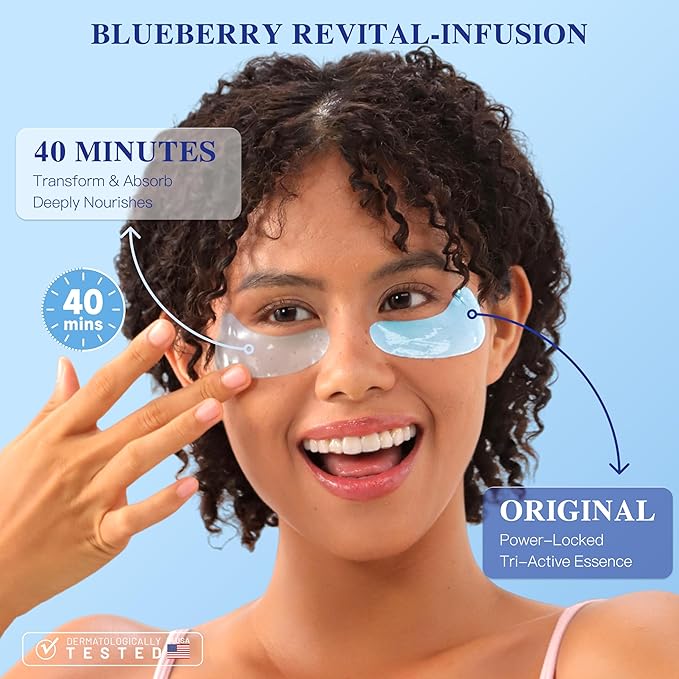 Blueberry Collagen Under Eye Patches, Eye Mask for Puffy Eyes and Dark Circles, Deep Hydrating Under Eye Mask Patches for Eye Bags Treatment, Under-eye Skincare for Dullness (12 pairs)