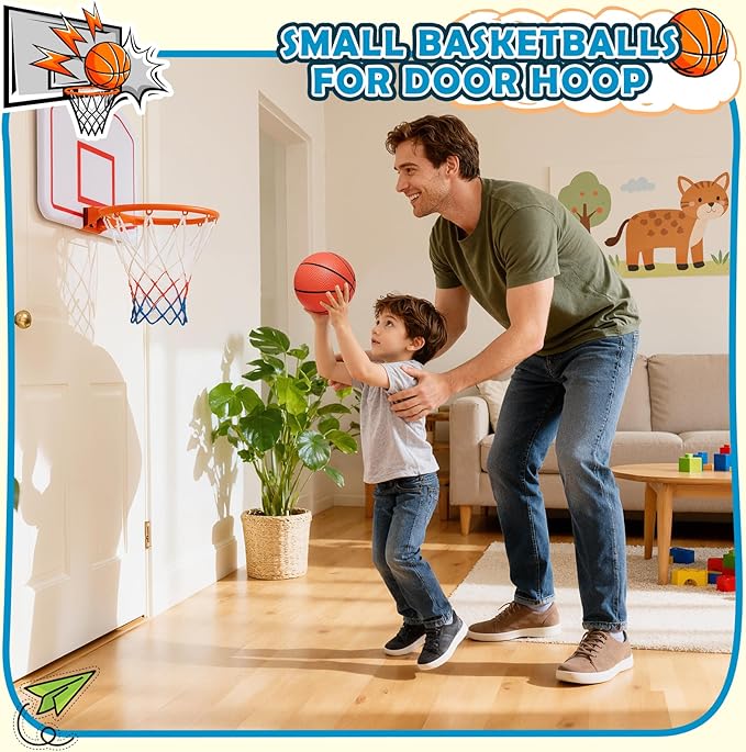 Iyoyo Mini Basketball Set - 5 Pack 6" Small Balls with Pump, Over The Door Mini Hoop Replacements, Toy for Toddlers, Kids, Teenagers, Pool, Indoors, Outdoors