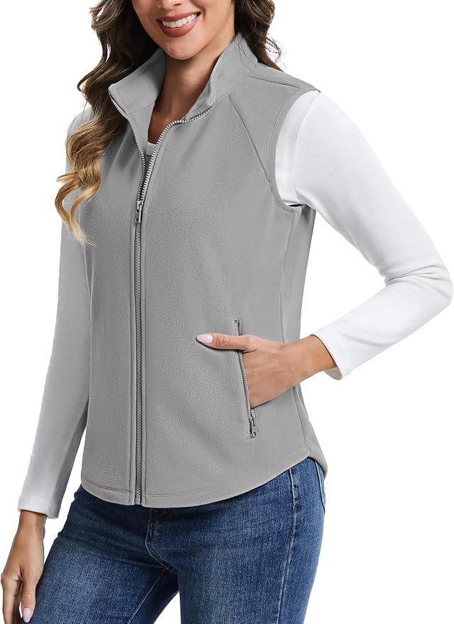 TACVASEN Women Polar Fleece Zip Up Vest with Pockets Lightweight Outerwear | Warm Thermal Sleeveless Jacket Suitable for Hiking Camping Travelling in Cool Autumn and Winter Weather
