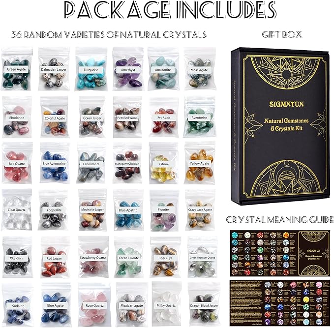 36 Varieties Healing Crystals Stones Bulk Set, Christmas Gifts - 2.5 lbs, 0.5" Natural Polished & Tumbled Gemstones Collection and Decorative Rocks for Chakra, Meditation, Reiki, Crafts