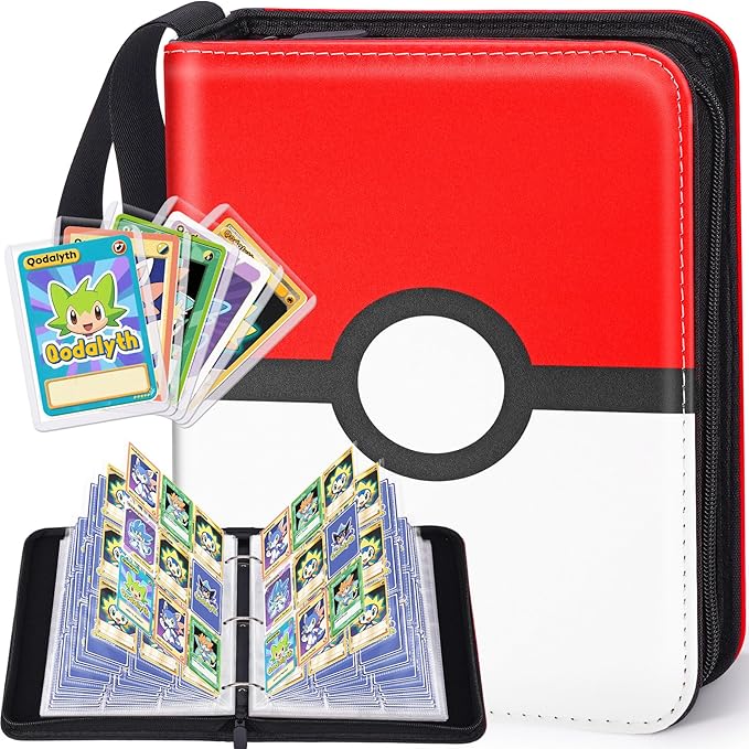 9 Pocket Card Binder with Zipper, Holds 900 Cards, PU Trading Card Album with 5 Hard Plastic Sleeves,Double-Sided Design. Great for Game Cards and sport card