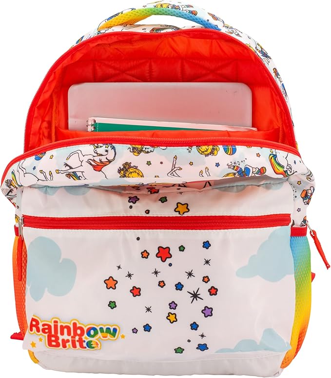 AI ACCESSORY INNOVATIONS Rainbow Brite Backpack for Girls, 16 x 12 x 5 inch School Bag with Laptop Pocket