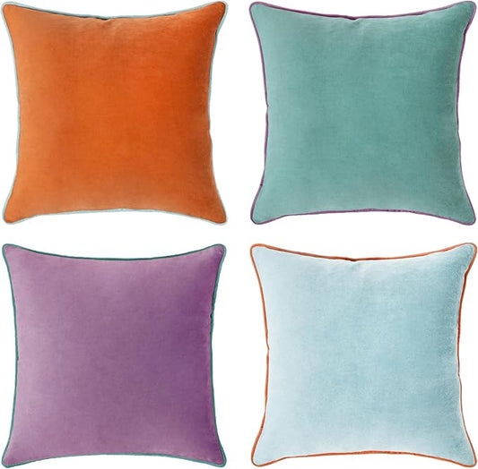 MONDAY MOOSE Decorative Throw Pillow Covers Cushion Cases, Set of 4 Soft Velvet Modern Double-Sided Designs, Mix and Match for Home Decor, Pillow Inserts Not Included (20x20 inch, Purple/Teal)
