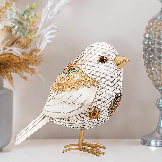 Bird Figurines for Home Decor Accents Boho Bird statue for Shelf Decor | Vintage Small Animal Sculpture Decorative Ornaments for Home Table Bookshelf Mantels Office,Resin White Bird Gifts for Women