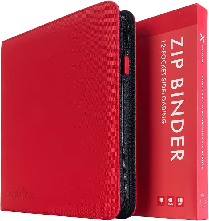 Vault X 12 Pocket Zip Binder, 480 Cards, Exo-Tec Material, 20 Side-Loading Pages (Red)