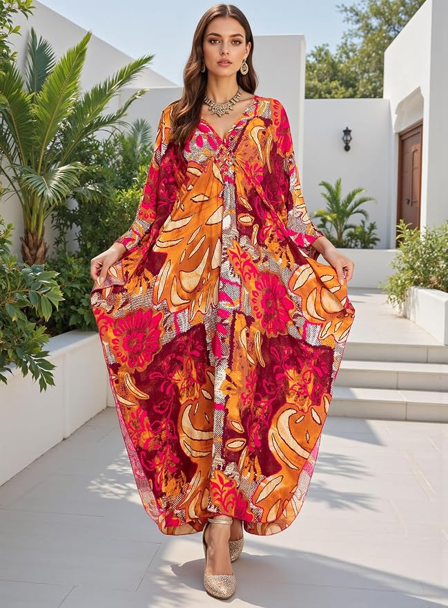 Mumu Dresses for Women Plus Size, Bohemian Kaftan Beach Cover Up Long Maxi Nightgown Soft Loungewear