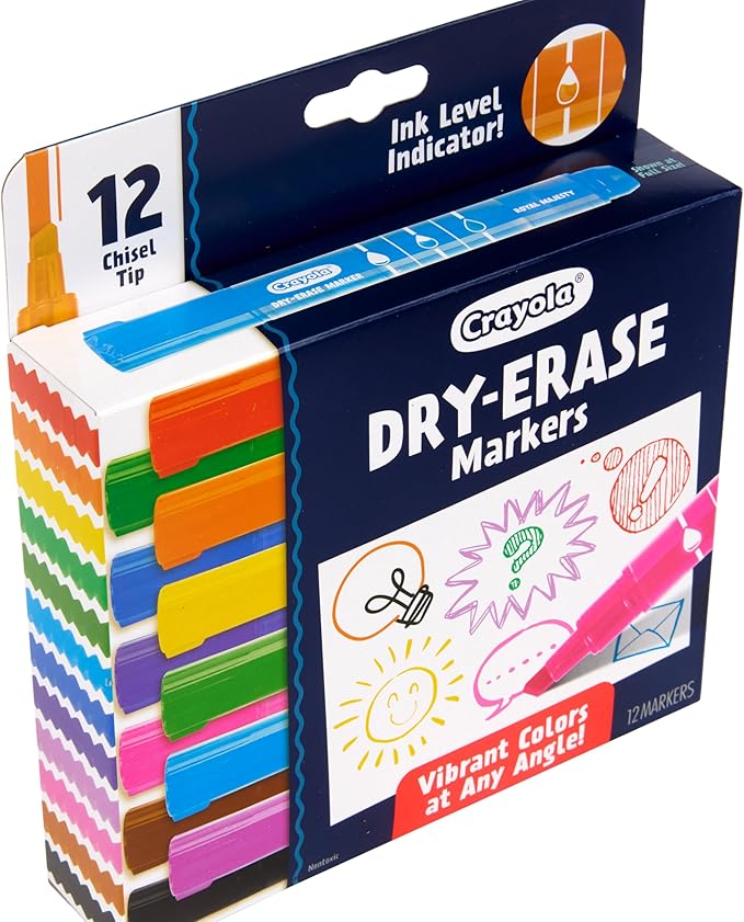 Crayola Take Note Dry Erase Markers for School (12ct) Teacher Supplies, Chisel Tip Whiteboard Markers, Essential Classroom Must Haves, Low Odor (Pack of 2)