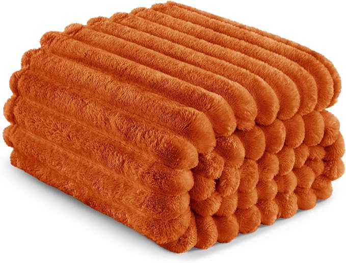 Exclusivo Mezcla Striped King Size Fleece Blanket for Bed, Couch, 90"x104" | Soft Breathable Cozy Bed Blankets, Lightweight Plush Fluffy Fuzzy Jacquard Decorative Blankets