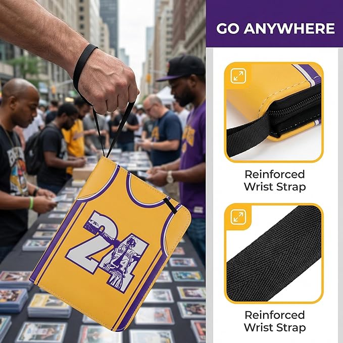HBK Basketball Card Binder 400 Pockets, Waterproof PU Leather Sports Card Holder with Zipper, 3-Ring Trading Card Album with 50 Removable Sheets, Yellow (KB24)