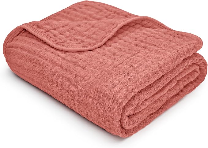 Comfy Cubs Muslin Baby Blanket 40" x 40" L - Swaddle Blankets, Dusty Rose | Soft, Lightweight, 6-Layer Cotton Breathable Baby Blankets - Comfortable, Gentle & Versatile Cotton Baby Blankets for Sleep