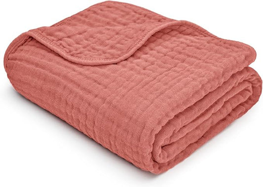 Comfy Cubs Muslin Baby Blanket 40" x 40" L - Swaddle Blankets, Dusty Rose | Soft, Lightweight, 6-Layer Cotton Breathable Baby Blankets - Comfortable, Gentle & Versatile Cotton Baby Blankets for Sleep