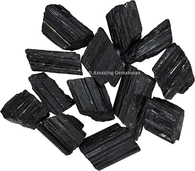 Amazing Gemstone Black Tourmaline Crystals Rough Stone in Bulk, 1/2lb Regular Pieces Turmalina Negra Piedra Originales, Large Black Tourmaline Crystal Healing Stones for Protection