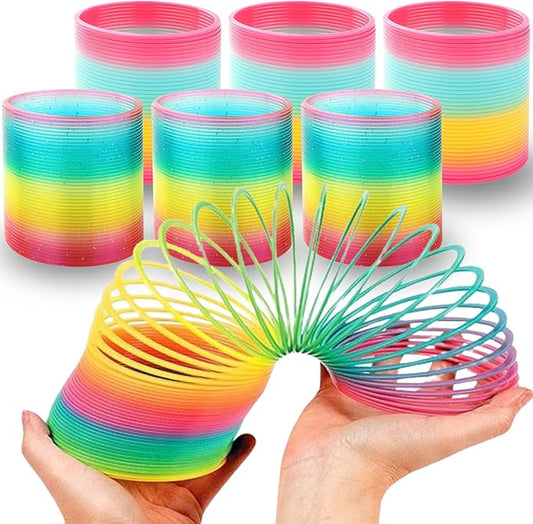Liberty Imports 6 Pack: Large Magic Rainbow Coil Springs - 4" Classic Plastic Neon Plastic Walking Spring Toy, Bulk Kids Novelty Party Favor Supplies