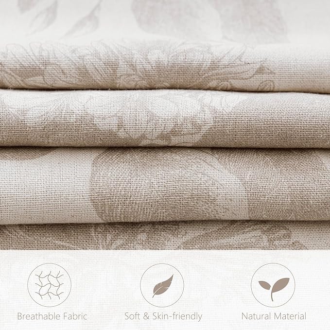 Foindtower Set of 2 Linen Floral Vintage Throw Pillow Covers Neutral Accent Print Decorative Cushion Covers Farmhouse Home Decor for Sofa Chair Couch Bedroom Living Room,18×18 Inch,Tan Beige