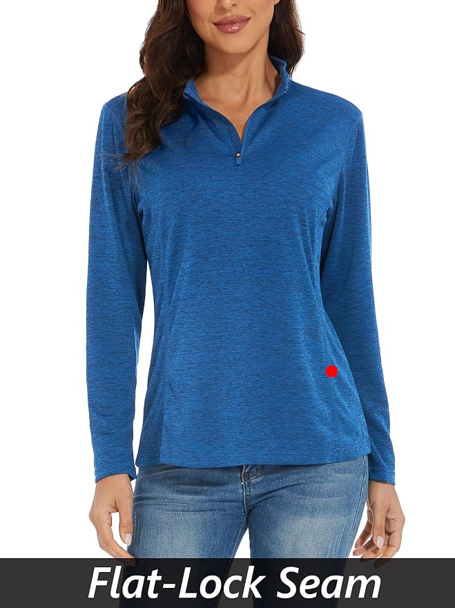 MAGCOMSEN Women's UPF 50+ Sun Shirts Long Sleeve 1/4 Zip Pullover Quick Dry Workout Hiking Tops Running Athletic Shirts