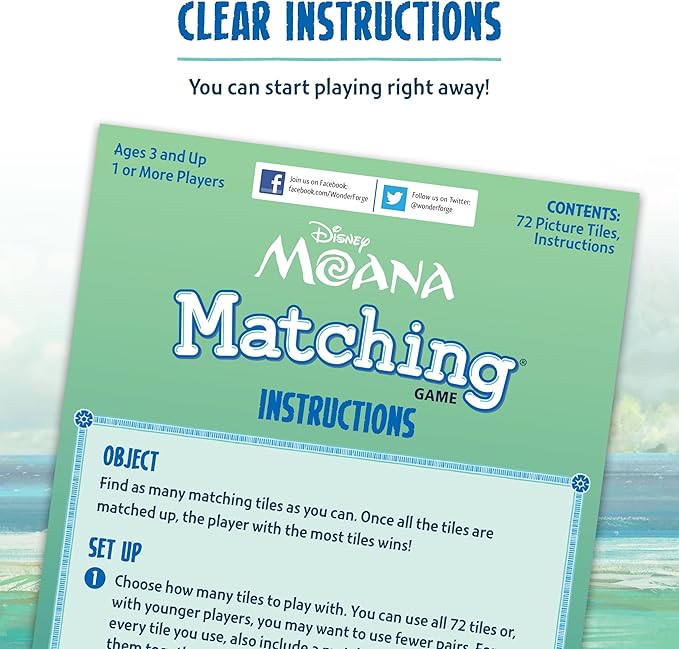 Wonder Forge Disney Moana Matching Game - Fun and Educational Memory Game for Boys and Girls Ages 3-5 - Featuring Moana and Maui - Toddler Learning Activity