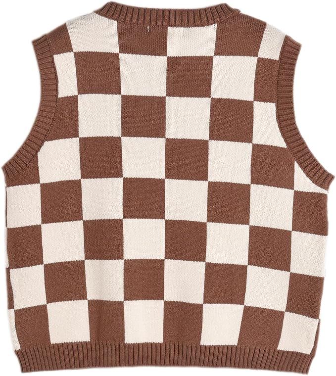 Women's Sweater Vest,Y2K Sleeveless Pattern Preppy Style Knitted Crop Tank Top for Girl