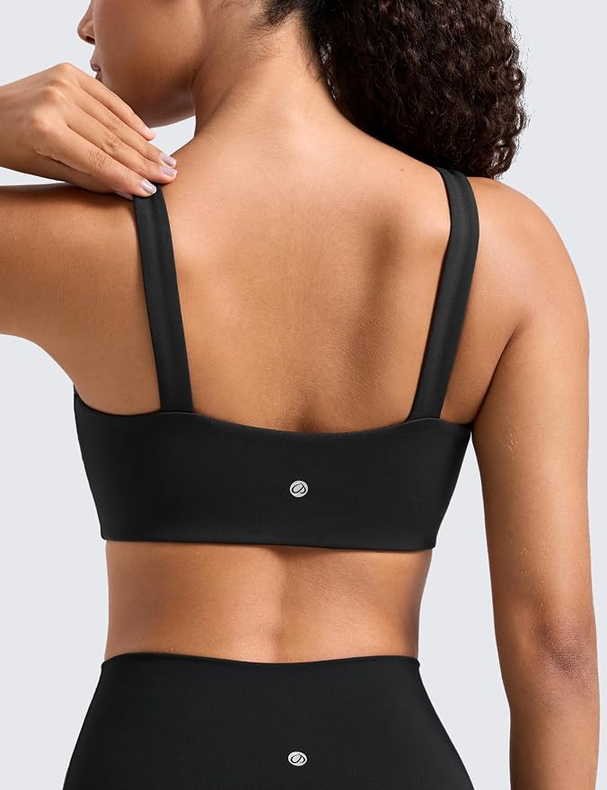 CRZ YOGA Butterlift Minimal Square Sports Bras for Women - Padded Supportive Wide Straps Yoga Workout Top