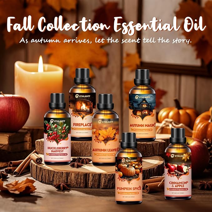 Fireplace Essential Oil, 100ml Fall Essential Oil for Diffusers for Home, Autumn Scented Oils for Candle & Soap Making, Bath Bombs, Massage - 3.38FL.OZ
