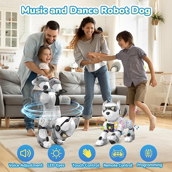 Robot Dog Toy for Kids, Programmable Interactive RC Pet with Voice Control & Touch Sensor, Imitates Animal Sounds, Plays Music, Dance Modes, Robotic Puppy Toy for Kids Boys & Girls (Gray)
