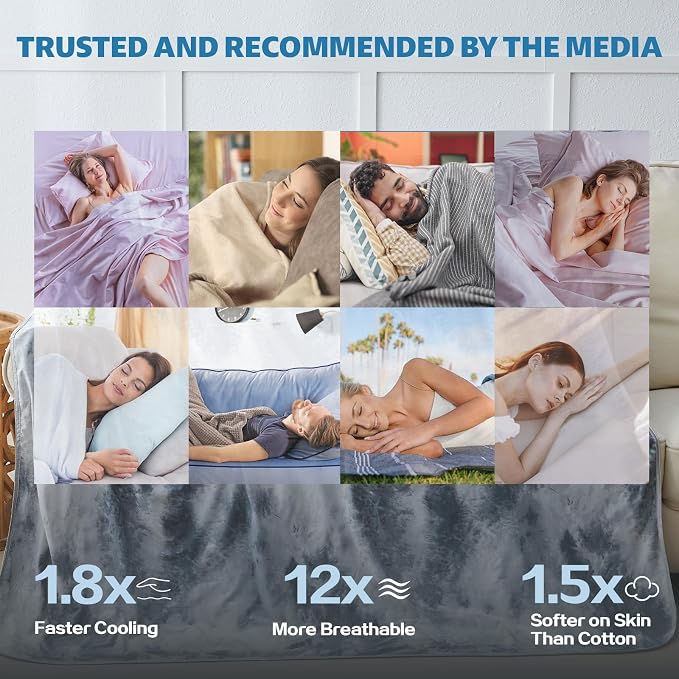 Cooling Blanket Throw Size (50"x70"), Double Sided Ice Cold Blanket for Hot Sleepers, Transfer Heat to Keep Cool, Soft Lightweight for Night Sweats, Bed & Couch, Ocean Design