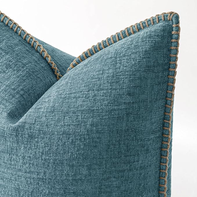 MIULEE Decorative Couch Throw Pillow Covers 20x20 Inch Smoke Blue 2 Pack | Farmhouse Pillow Covers with Stitched Edge, Soft Chenille Cushion Cases, for Sofa Bed Living Room Home Decor