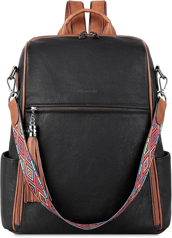 FADEON Leather Backpack Purse for Women Designer Travel Backpack Purses PU Fashion Ladies Shoulder Bag with Tassel