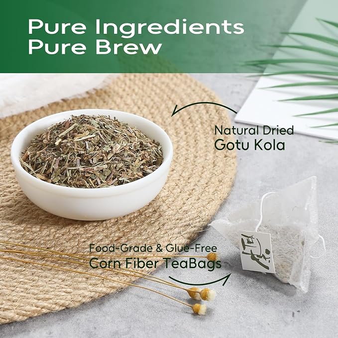 FullChea - Gotu Kola Tea Bags, 50 Count, Dried Gotu Kola Leaves | Natural centella asiatica herbal tea, non-GMO, caffeine-free, smooth mild flavor for calm daily tea moments