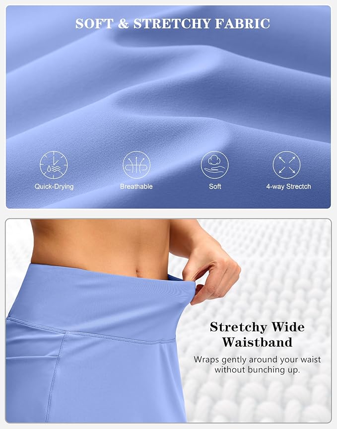 Women's Golf Skirts Skort 4 Side Pockets High Waisted Stretchy Tennis Skirt | Silky Soft, Lightweight, Breathable, Built-in Mesh Shorts, High Waisted, Elastic waistband, Moisture-Wicking, Athletic