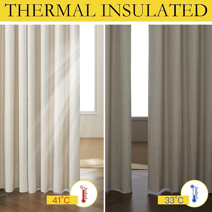 NICETOWN 100% Blackout Curtains 95 inches Length for Dining Room, 2 Panels Set, 52" Wide, Farmhouse Style Room Warming Window Draperies with Thermal Insulated Liners for Winter