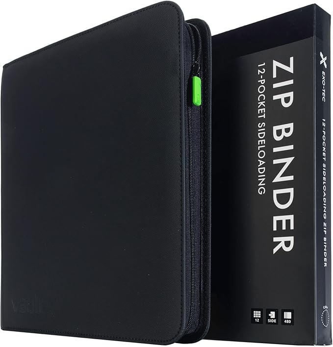 Vault X 12 Pocket Zip Binder, 480 Cards, Exo-Tec Material, 20 Side-Loading Pages (Black)