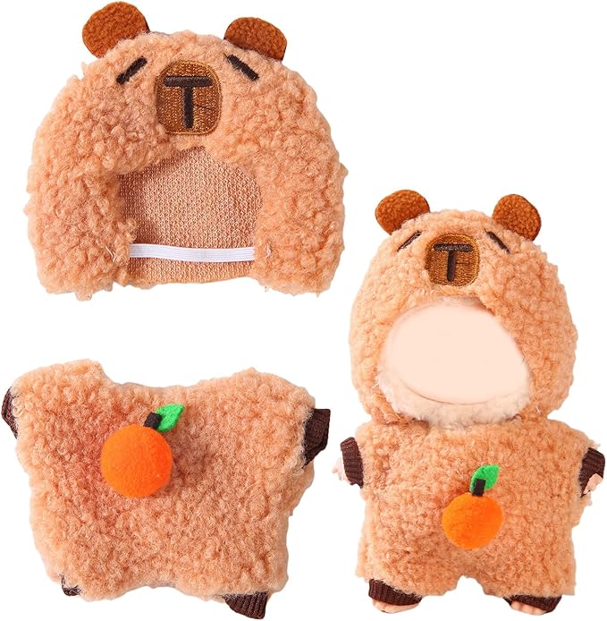 17cm Doll Clothes Set (No Doll) – Outfit with Hat & Overalls, Handmade Accessories for Mini Dolls, OB11-Compatible Dress-Up Gift (Capybara)