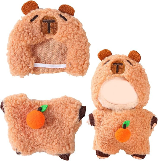 17cm Doll Clothes Set (No Doll) – Outfit with Hat & Overalls, Handmade Accessories for Mini Dolls, OB11-Compatible Dress-Up Gift (Capybara)