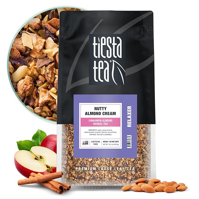Tiesta Tea - Nutty Almond Cream, Premium Loose Leaf, Cinnamon Almond Herbal Tea Blend, Non-Caffeinated, Make Hot or Iced & Brews Up to 200 Cups, 16 Ounce Resealable Bulk Pouch