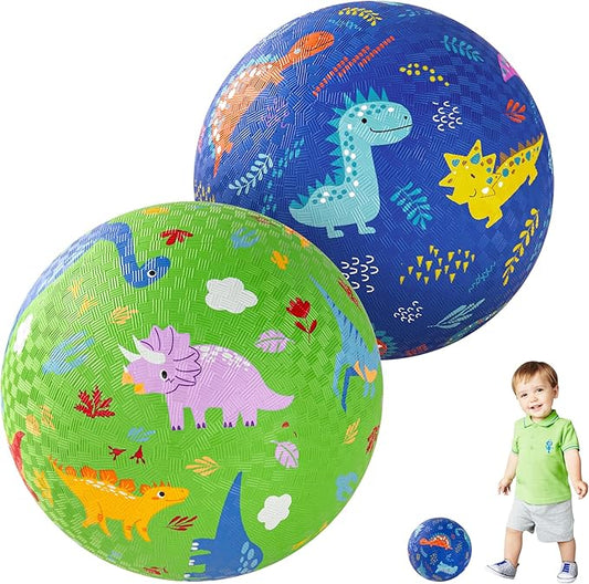 U&C Planet Playground Balls for Toddlers 1-3, 2 Pack 6 inch 8.5 inch Kickball for Kids Outdoor Indoor, Catoon Rubber Balls with Pump, Child Gift for Boys Girls 1-3 3-5 5-10