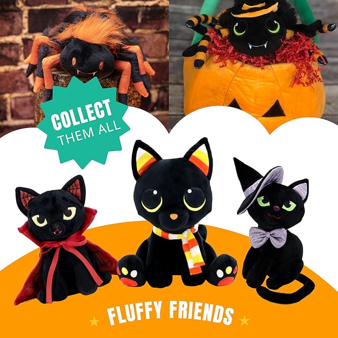 Fonzie Stuffed Spider | 8 Inches, Black, Surface Washable | Halloween Plush Decorations | Fall Decor | Spooky Home Decor | Safe Materials | Spider Stuffed Animal