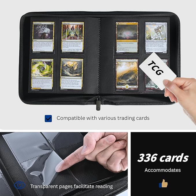 336 Card Binder, 4-Pocket Zipper Binder for Trading Cards, Side Loading Water-Resistant Album for MTG, TCG & Sports Cards (Navy Blue)