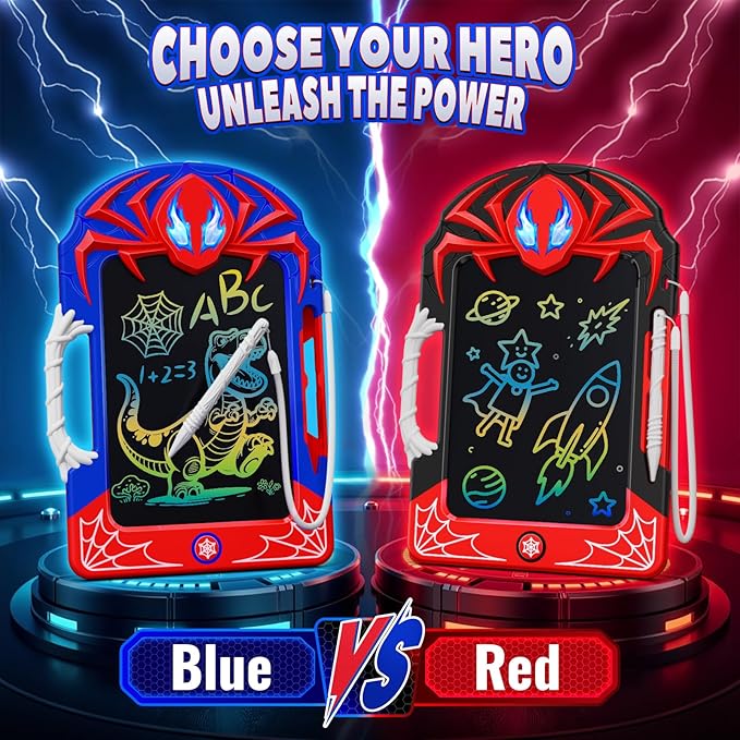 LCD Writing Tablet 2 Pack–Red & Blue Hero Styles with Web Stylus & Grip, Colorful Doodle Board Drawing Pad Toy Gift 3 4 5 6 7 8 10 11 12 Year Old Boys Girls Toddler Age 3-4 4-6 6-8 8-12 Birthday Gift