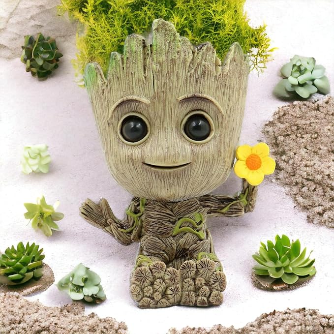Mini Tree Men Figurine Miniature Model Home Accessories Decompression Artefact Kids (Flower Model)