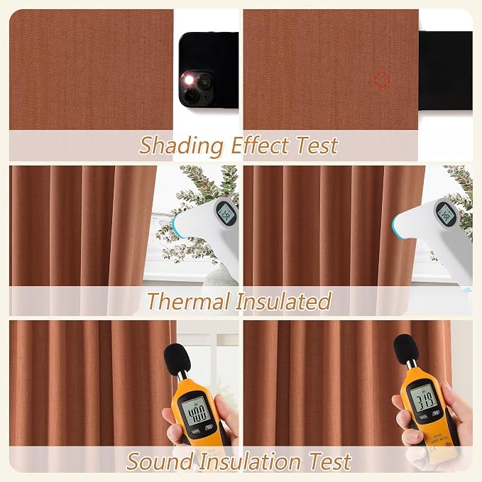 Guken Terracotta 100% Blackout Curtains 108 Inch Length 2 Panels Set Fall Curtains for Living Room Bedroom Back Tab Thermal Insulated Black Out Linen Drapes，52x108